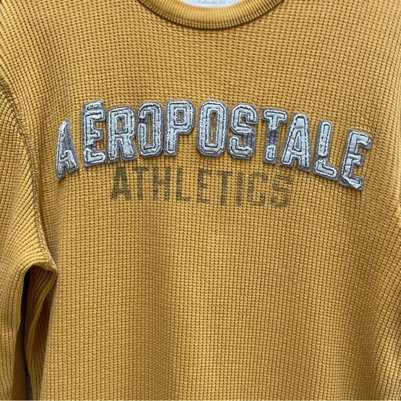 AEROPOSTALE THERMAL WAFFLE KNIT SHIRT IN MUSTARD YELLOW - Picture 4 of 6